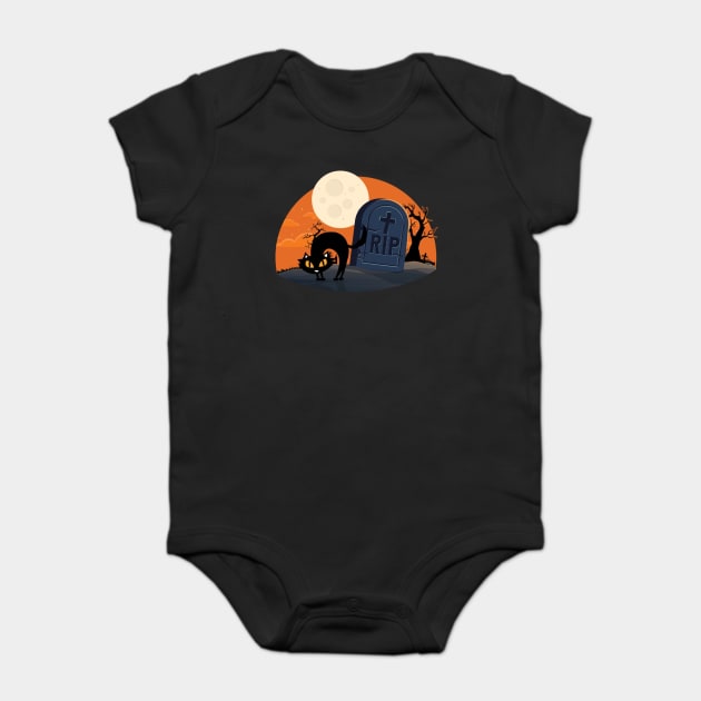 Full Moon Black Cat Cute Yet Spooky Halloween Costume Baby Bodysuit by Yassmina